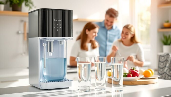 Family kitchen with purified water and healthy living theme.