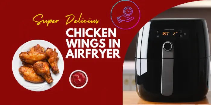 crispy air fryer chicken wings on a kitchen counter with step icons