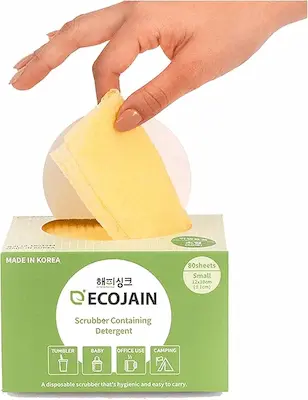 Disposable Scrub Sponge Contains Dried Detergent / Portable Pouch