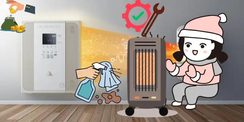 Infographic showing easy maintenance tips for smart inverter heaters