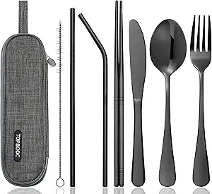 Travel Utensils Set with Case – 8-Piece Reusable Camping Cutlery Set