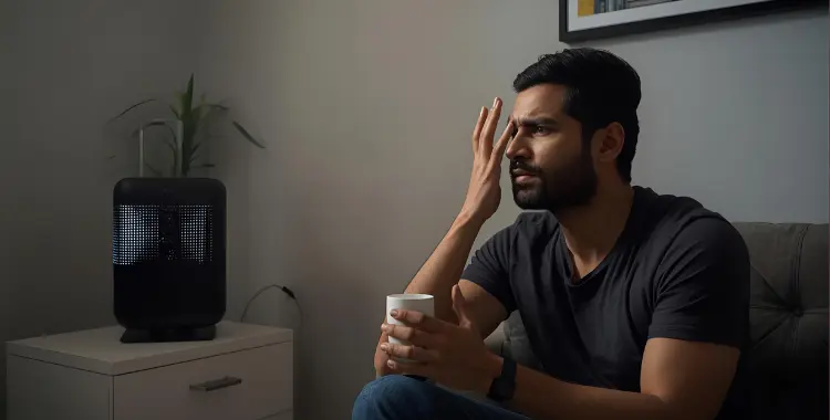 Person annoyed by air purifier noise
