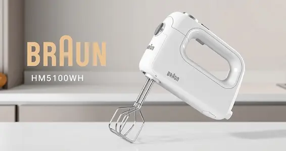 Braun hand mixer whipping cream, showing mobility and convenience.