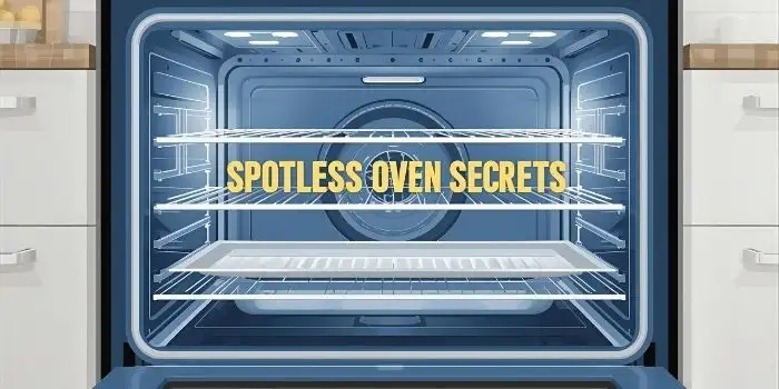 Infographic showing a clean baking oven interior with racks and trays.