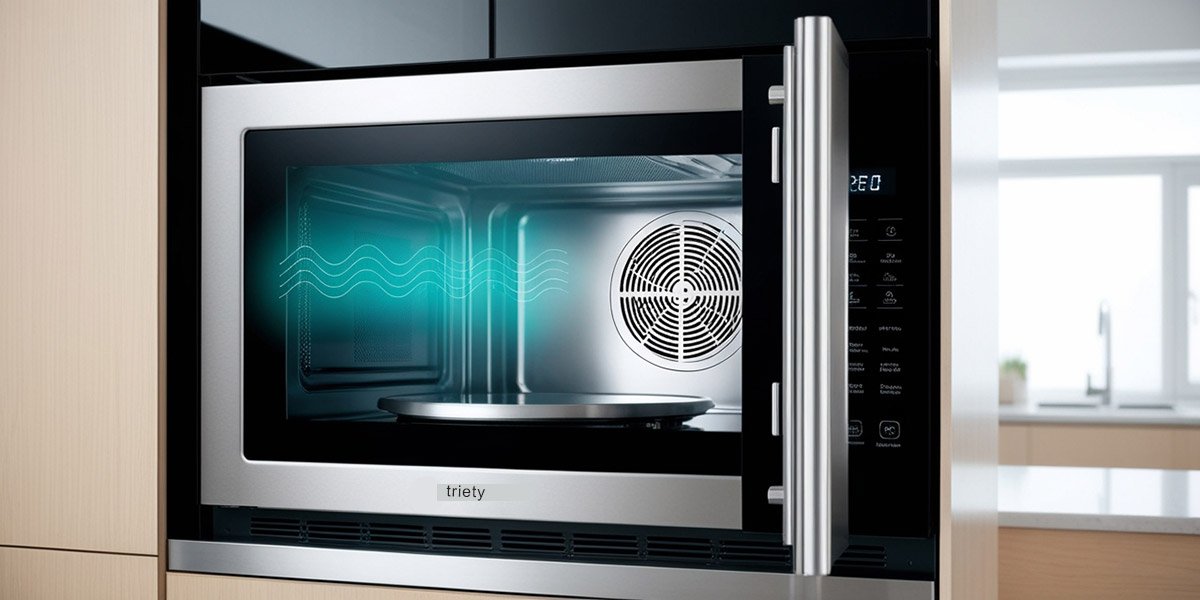 showing energy waves and a fan inside of microwave to generate air in a convection microwave oven.