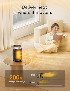Dreo Smart Electric Space Heater with thermostat and smart app control in a cozy bedroom