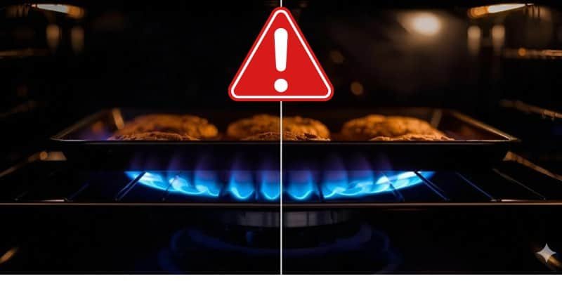 high flames alert in baking oven