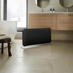 Mill Invisible WiFi Panel & Portable Heater mounted on the wall with app interface