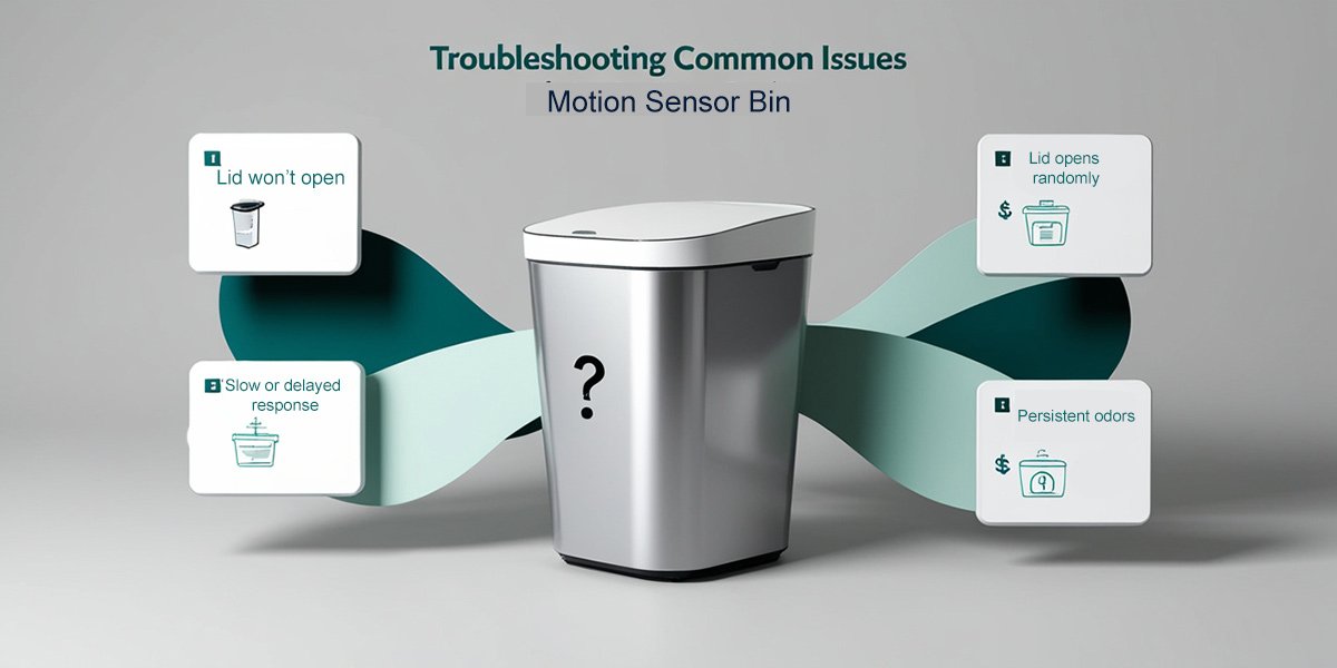 Comparison of traditional trash bin and hands-free motion sensor bin showing hygiene, time-saving, and eco-friendly benefits.