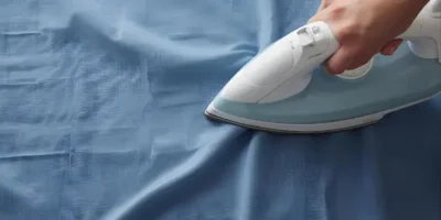 A neatly layed shirt on a strong surface prepared for steaming.