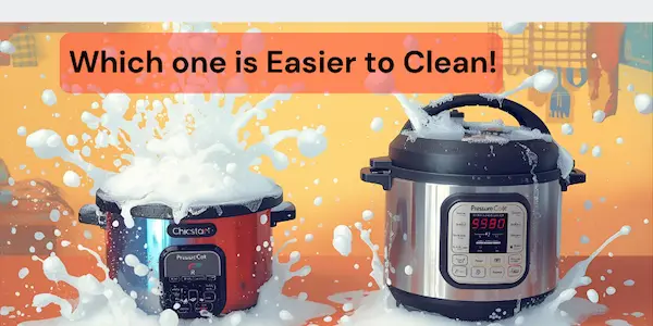 The picture is showing that Which cooker is easier to clean? A pressure cooker or a rice cooker?