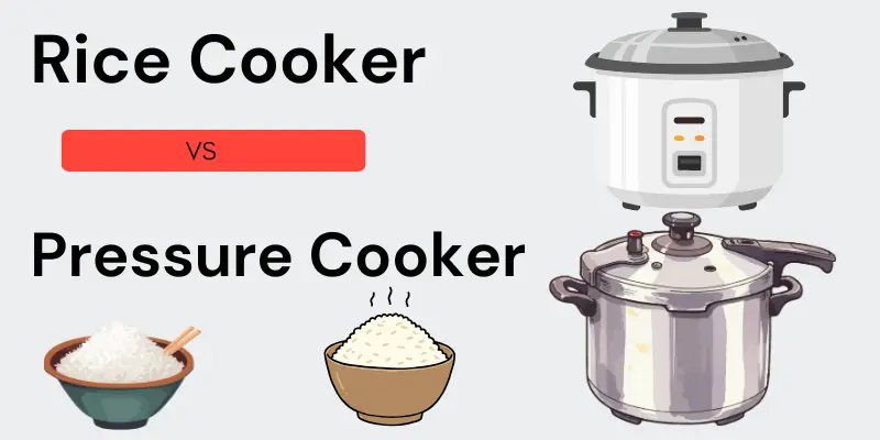 Infographic comparing a rice cooker and a pressure cooker.