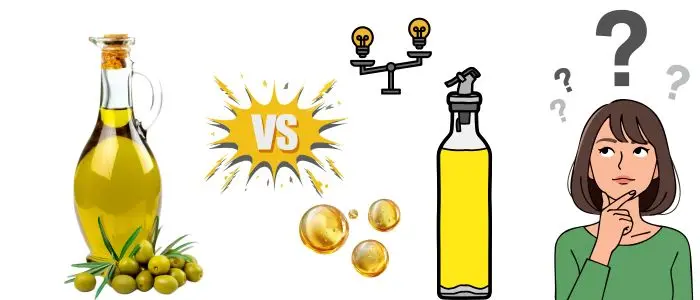 Infographic layout showing side-by-side comparison of smart oil dispenser and traditional oil bottle. Include features like oil control, health impact, kitchen cleanliness, ease of use, and price. Modern design, readable fonts, bright colors highlighting advantages of smart oil dispenser