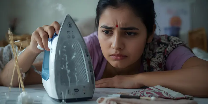 Close-up of a person adjusting the temperature dial on a steam iron